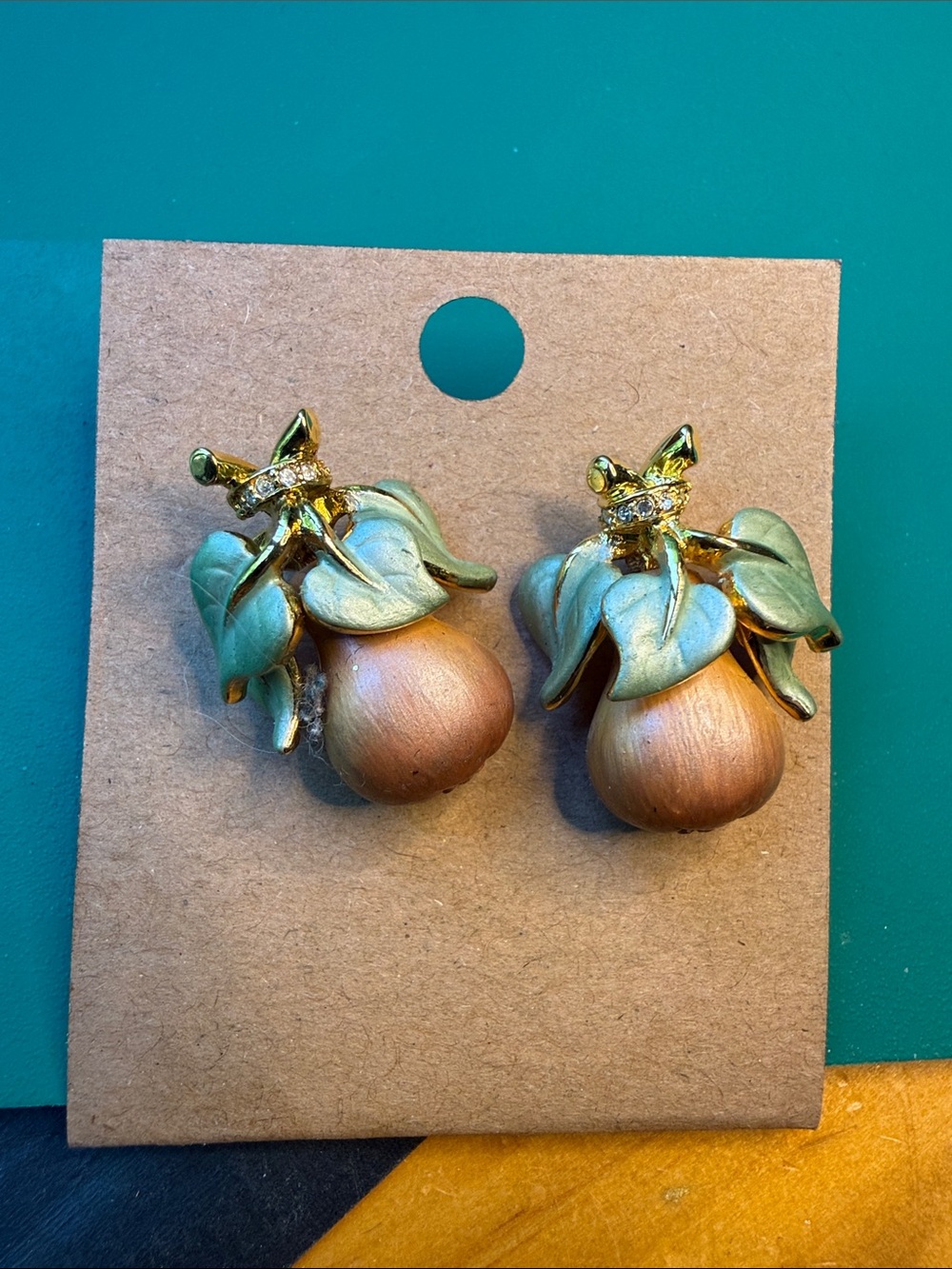 Joan Rivers Gold-Tone Green Leaf & Peach Earrings